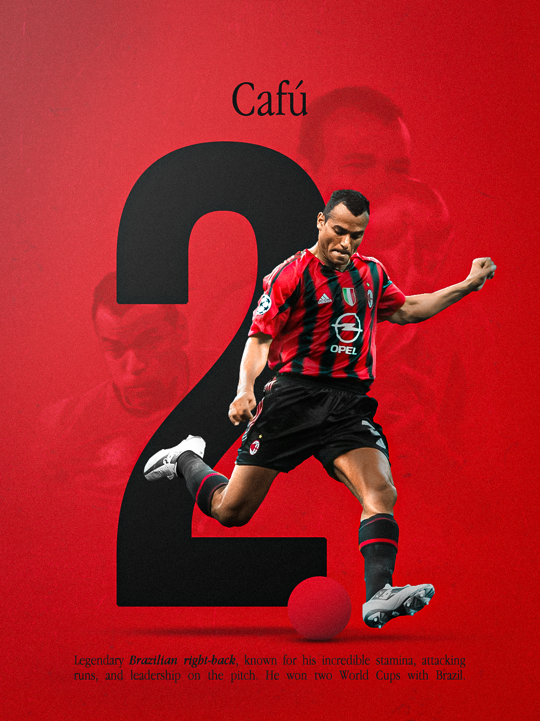 Cafu Brazil Number 2 Football Poster Design