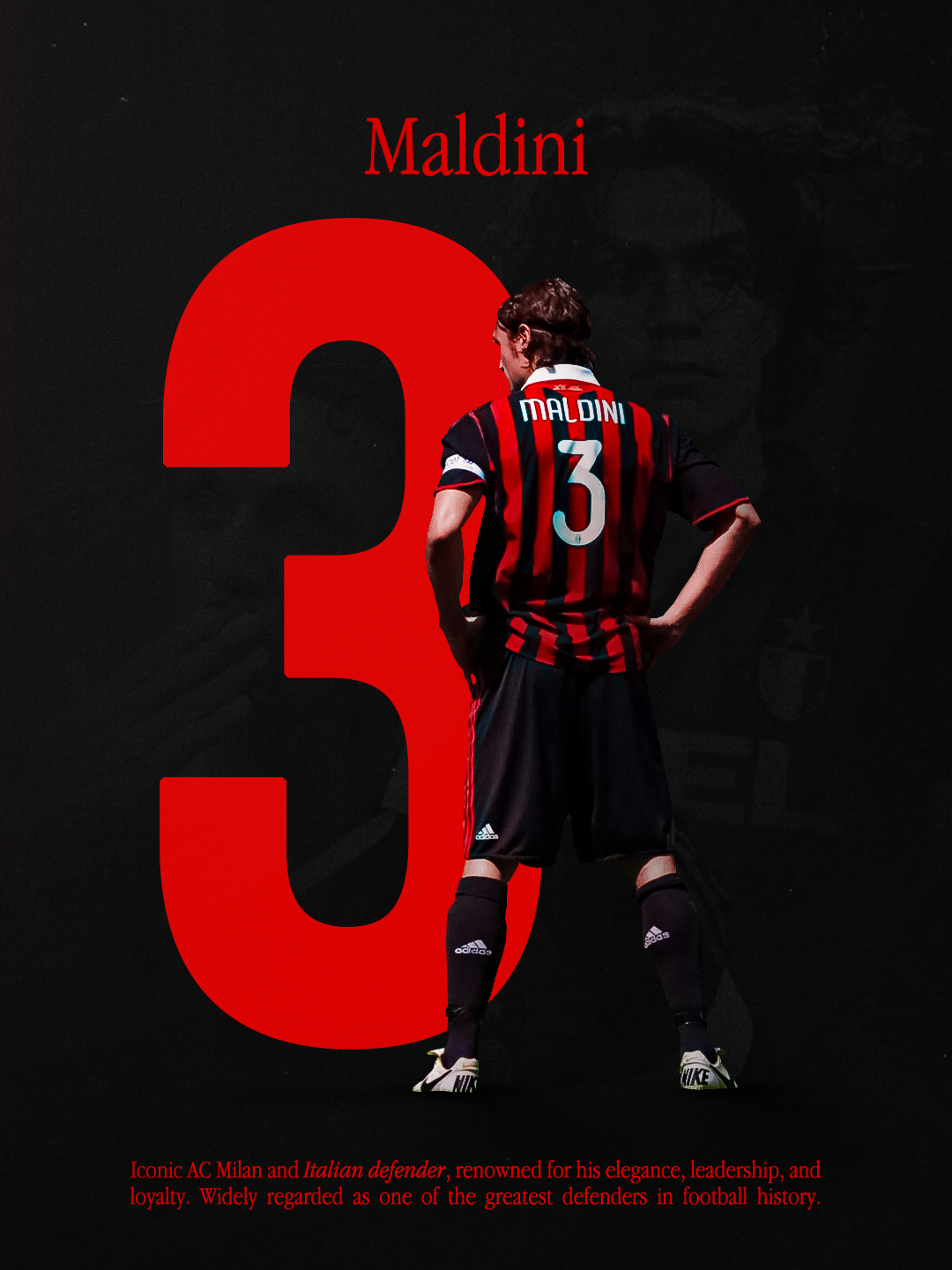 Paolo Maldini AC Milan Number 3 Football Poster Typography