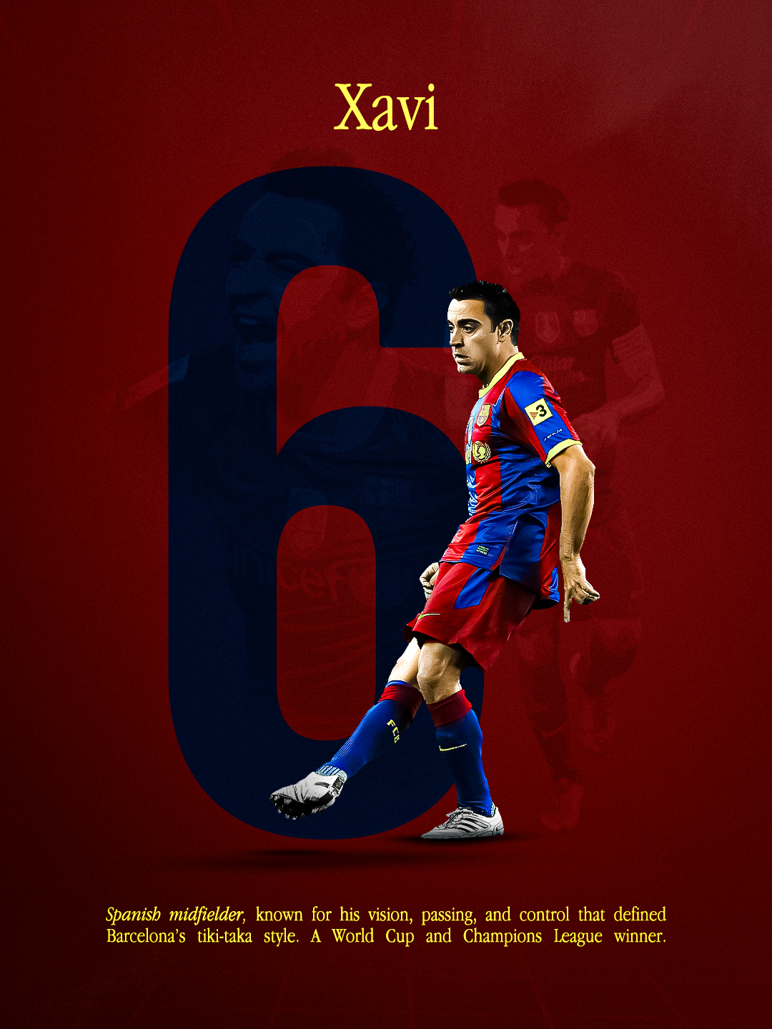 Xavi Number 6 Football Poster Typography