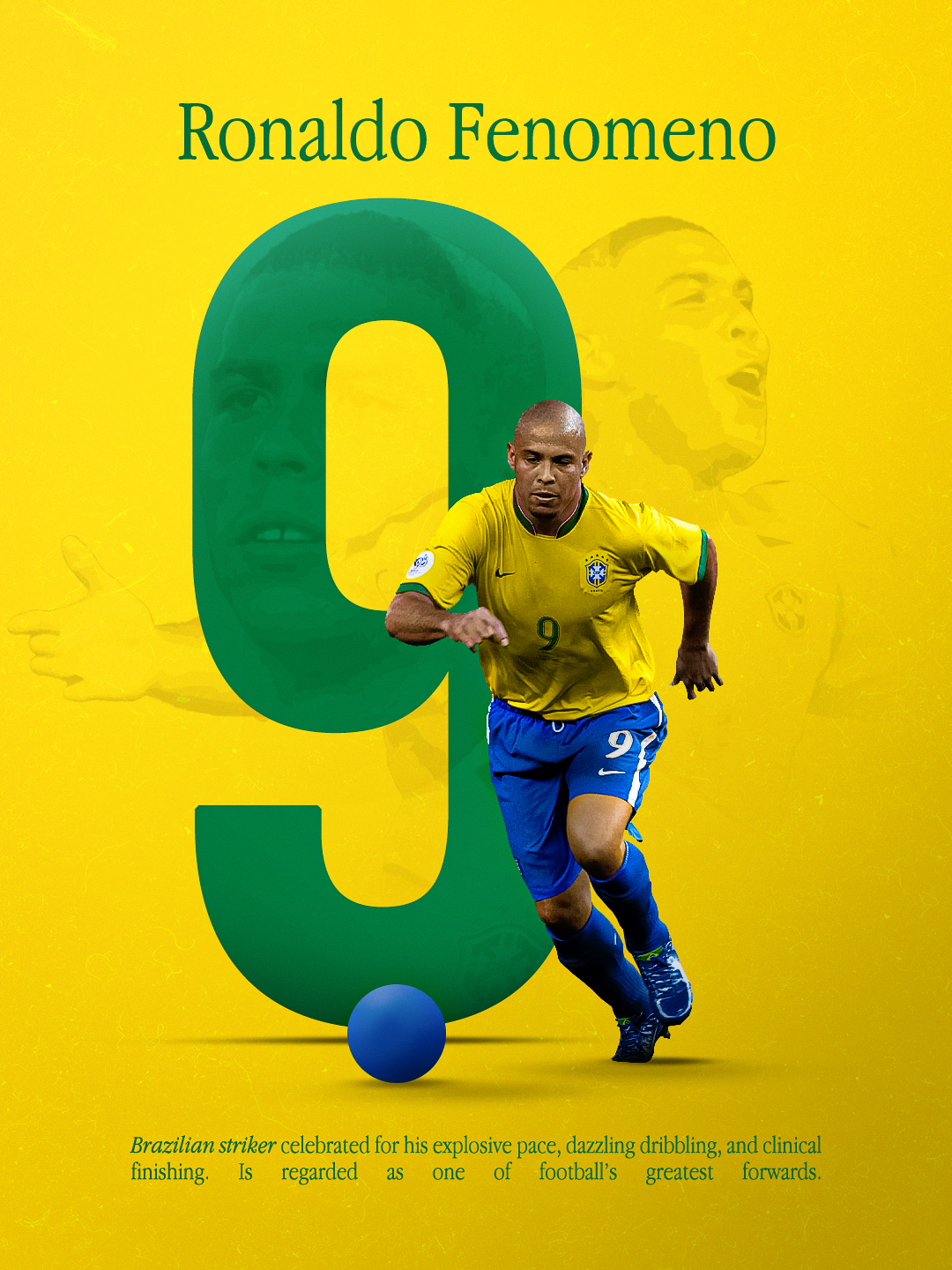 Ronaldo Nazario Number 9 Football Poster Graphic