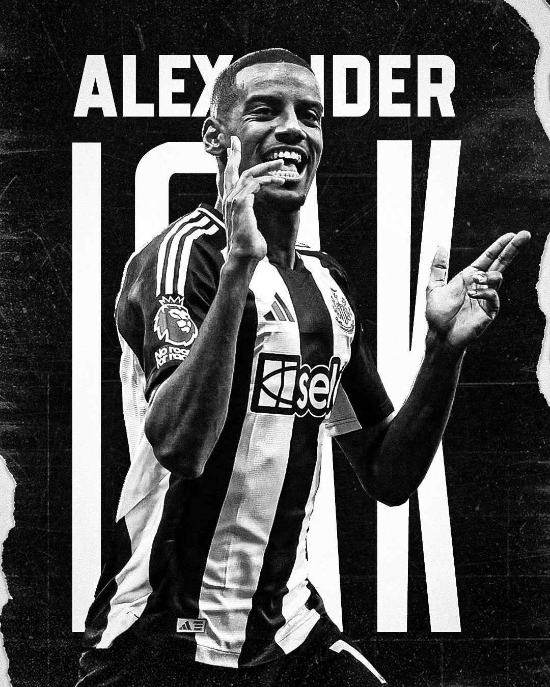 Alexander Isak Monochrome Newcastle Typography Poster