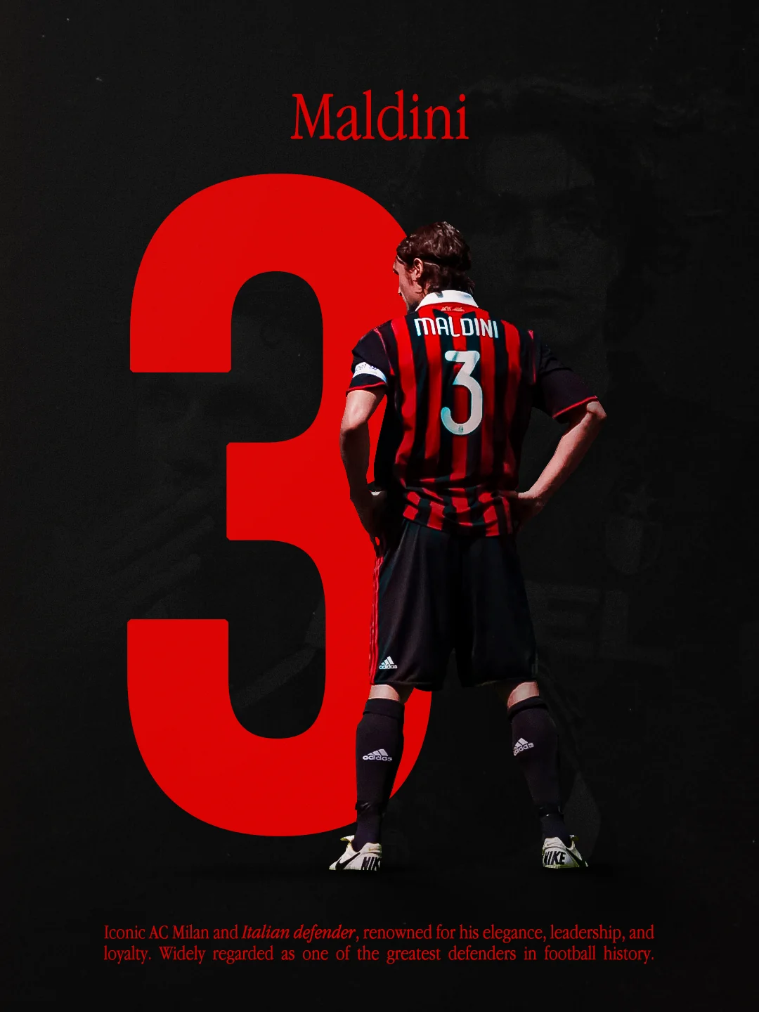 Paolo Maldini AC Milan Number 3 Football Poster Typography