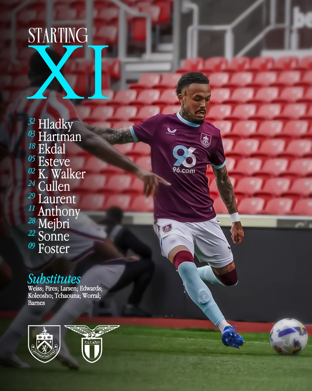 Burnley FC Tactical Starting XI Lineup Announcement System